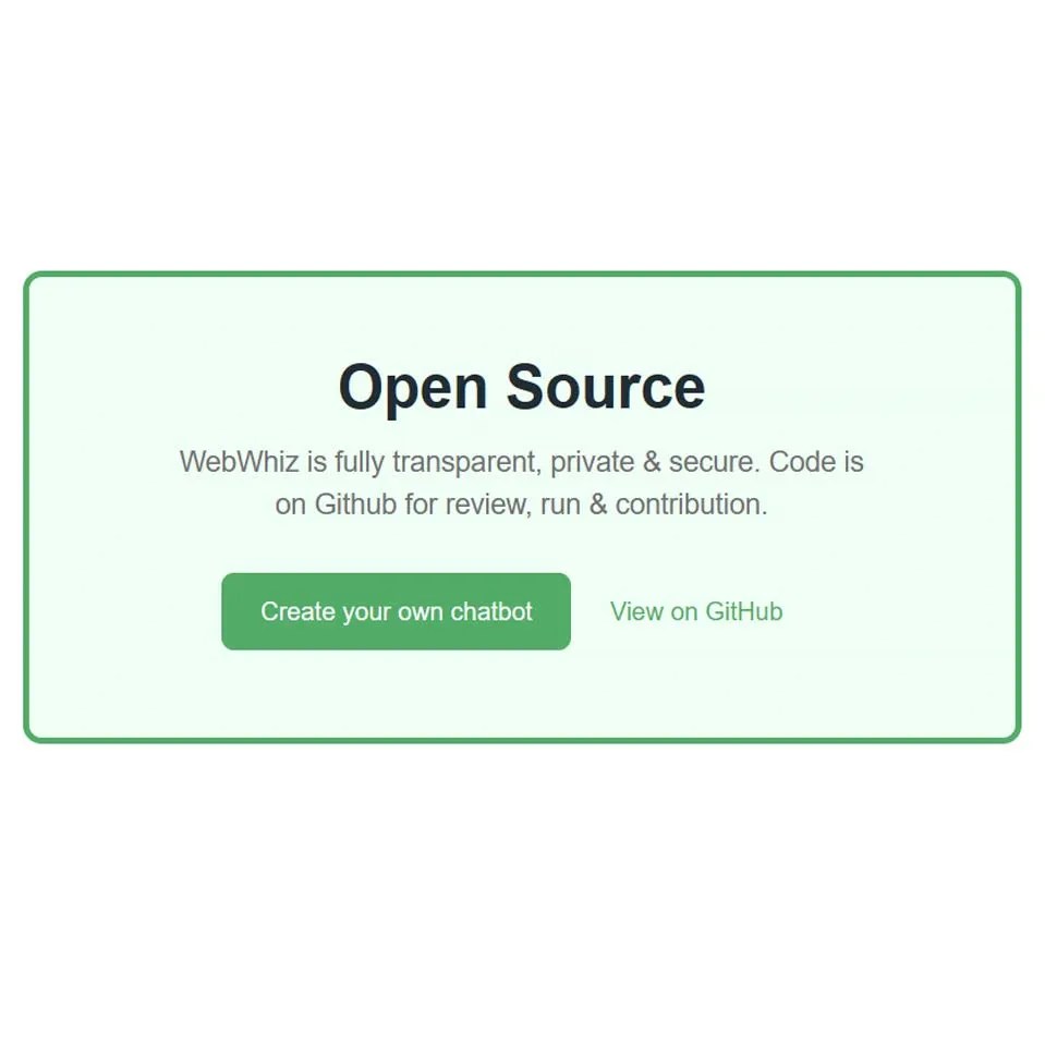 WebWhiz Open Source Screen on Green Background